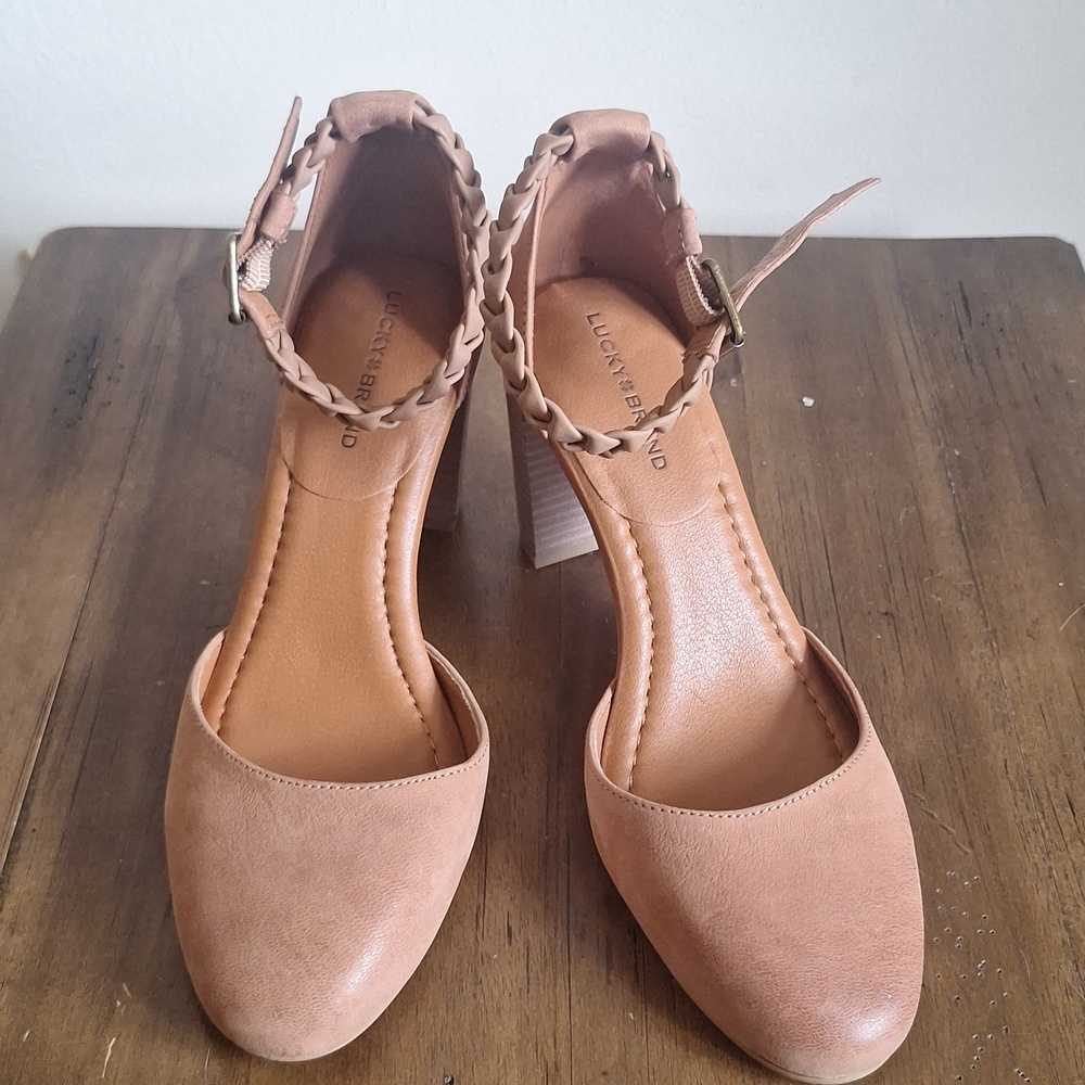 Lucky Brand Karolin Braided Ankle Strap Block Heel Pumps 7M - Picture 8 of 9